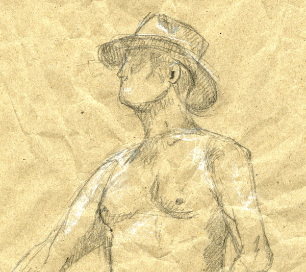Life drawing pencil on packing paper