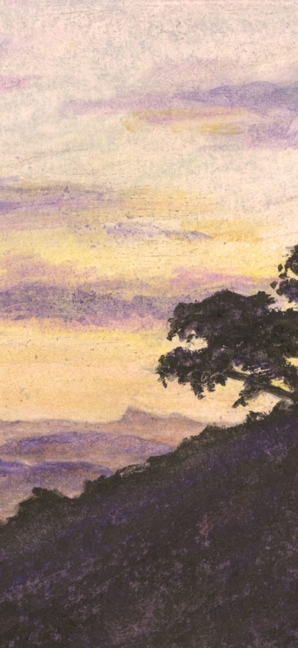 Sunset from Zomba Plateau in Malawi in oil pastel