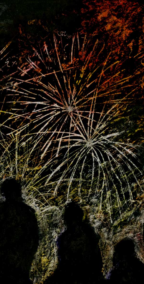 Fireworks in oil pastel and Indian ink. A redo of Chaos week 44.