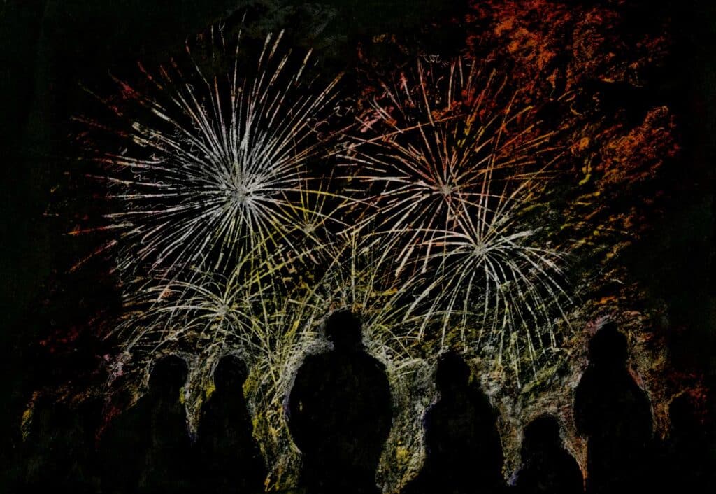 Fireworks in oil pastel and Indian ink. A redo of Chaos week 44.